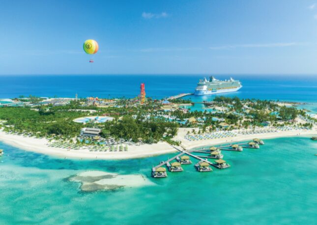 An arial shot of Royal Caribbeans Private Island - Perfect Day at Coco Cay
