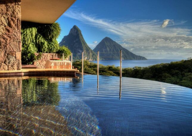 Stunning views of the Pitons from Jade Mountain.