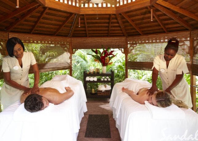 Romantic couples outdoor spa treatment.