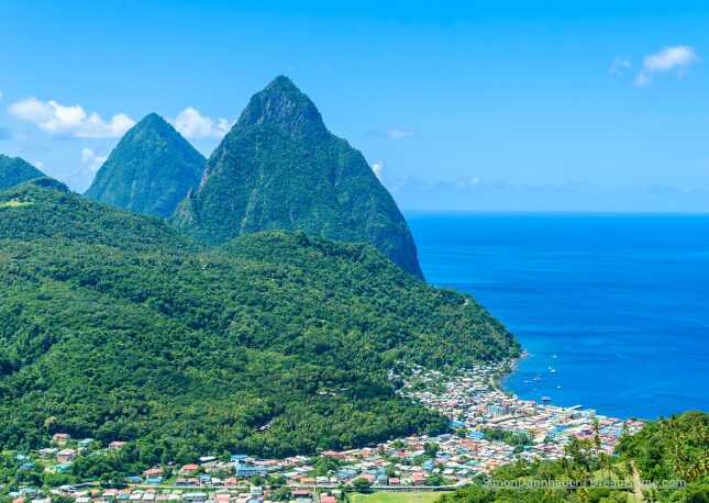 The pitons of St. Lucia near the village of Soufriere