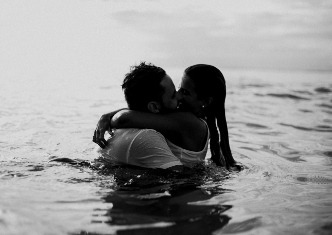 A couple enjoying evenings in the pool
